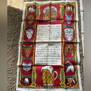 Vintage Ulster Irish Linen Tea Towel Animals Drinking Poem